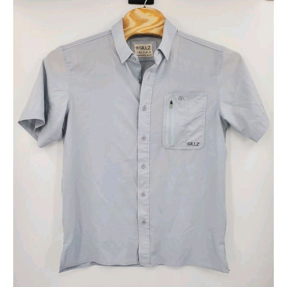 Gillz Fishing Button Up Blue Gray Short Sleeve Outdoors Vented Men's Medium